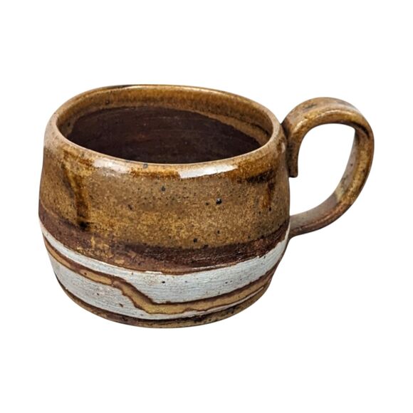 Handmade Studio Pottery Mug: Brown & White Glaze, Rustic Coffee Cup - Picture 4 of 7